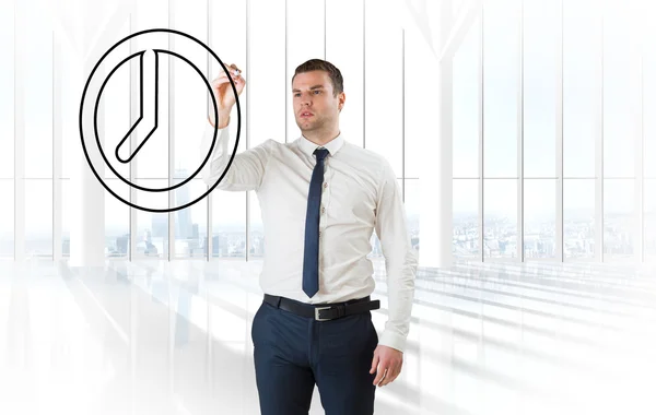 Business person ritning blå klocka — Stockfoto