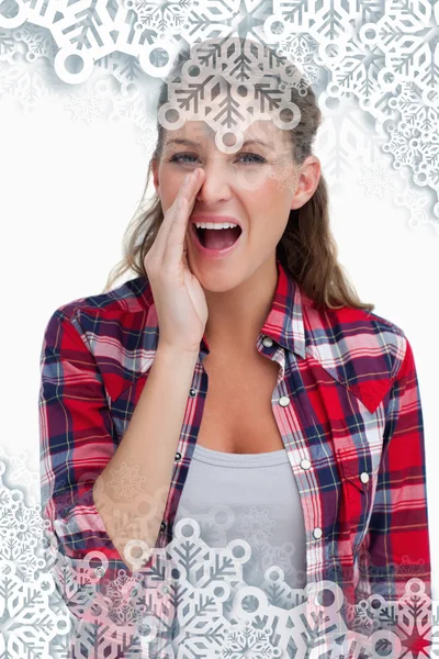 Composite image of portrait of a woman telling a secret — Stock Photo, Image