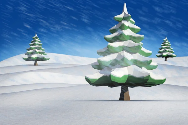 Composite image of fir trees in snowy landscape — Stock Photo, Image