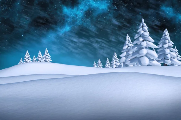 Composite image of white snowy landscape with fir trees — Stock Photo, Image