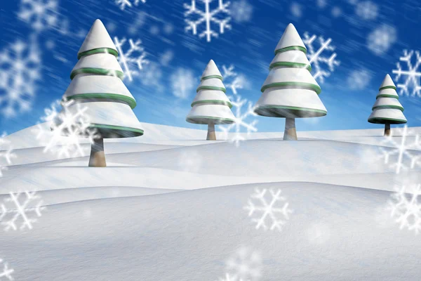 Sammansatt bild av granar i snöiga landskap — Stockfoto