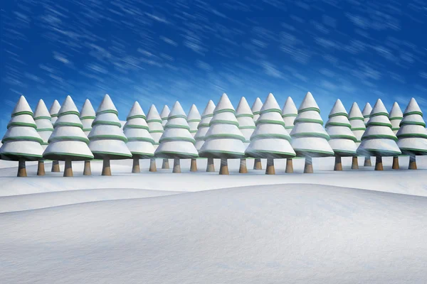 Imagem composta de abetos em paisagem nevada — Fotografia de Stock