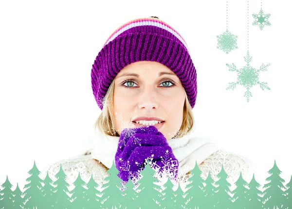 Donna congelata con cappello e guanti — Foto Stock