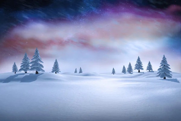 Composite image of white snowy landscape with fir trees — Stock Photo, Image