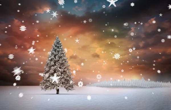 Obraz kompozytowy z jodły w śnieżny krajobraz — Zdjęcie stockowe