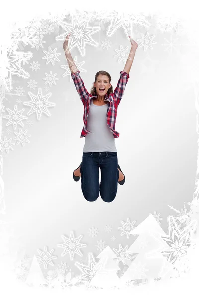 Samengestelde afbeelding van portret van een vrouw springen — Stockfoto