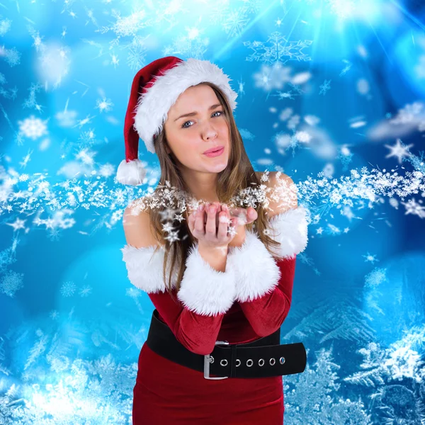 Sexy Weihnachtsmann Mädchen bläst über Hände — Stockfoto