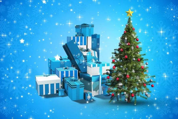 Composite image of christmas tree and presents — Stock Photo, Image