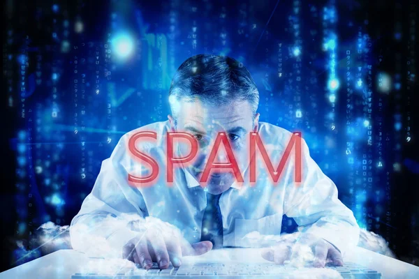 Spam parola e uomo d'affari maturo — Foto Stock