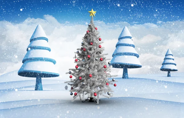 Weihnachtsbaum mit Christbaumkugeln und Stern — Stockfoto