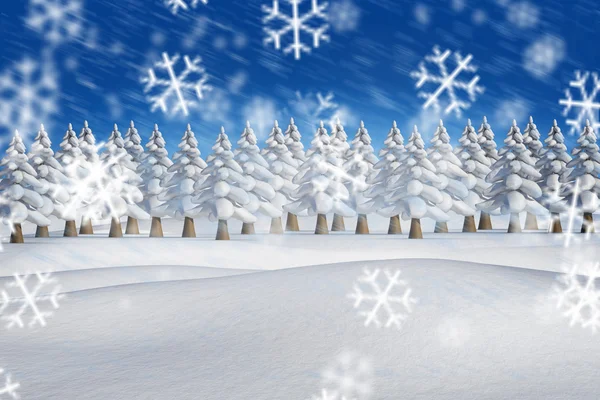 Composite image of fir trees in snowy landscape — Stock Photo, Image