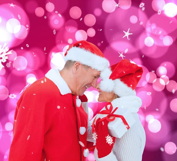 Pareja madura festiva sosteniendo regalo —  Fotos de Stock