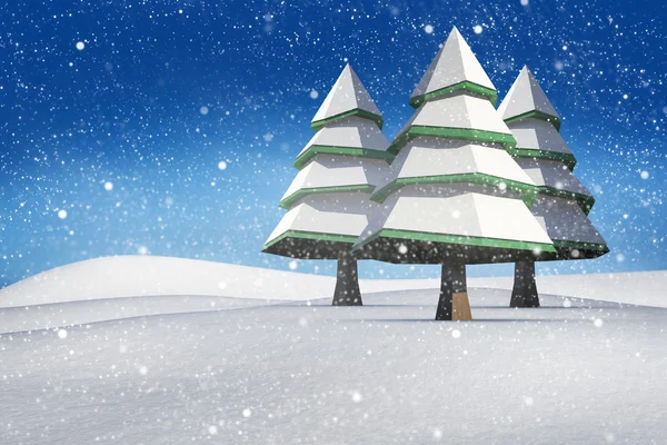 Composite image of fir trees in snowy landscape — Stock Photo, Image