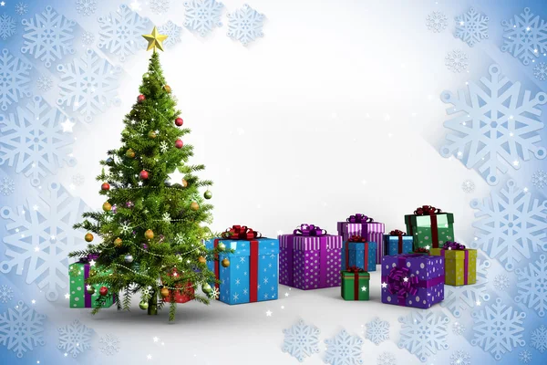 Složený obraz vánoční stromek a dárky — Stock fotografie