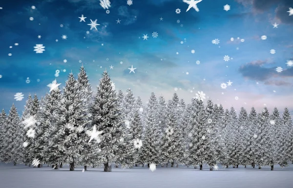 Composite image of fir trees in snowy landscape — Stock Photo, Image