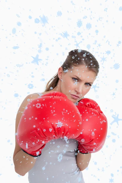 Imagem composta de retrato de uma mulher boxe — Fotografia de Stock