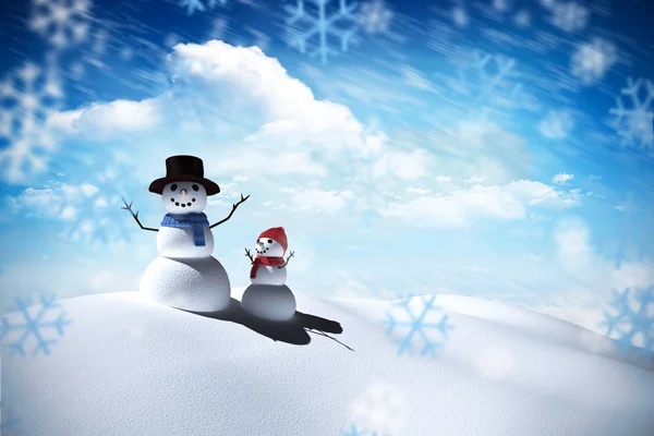 Složený obraz rodiny muž sníh — Stock fotografie