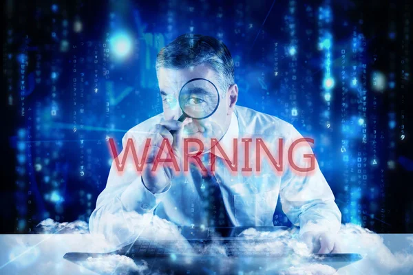 Word warning and mature businessman — Stock Photo, Image