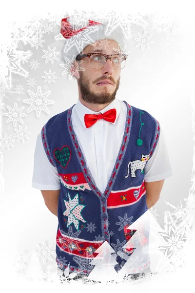 Złożony obraz naukowy hipster w santa hat — Zdjęcie stockowe