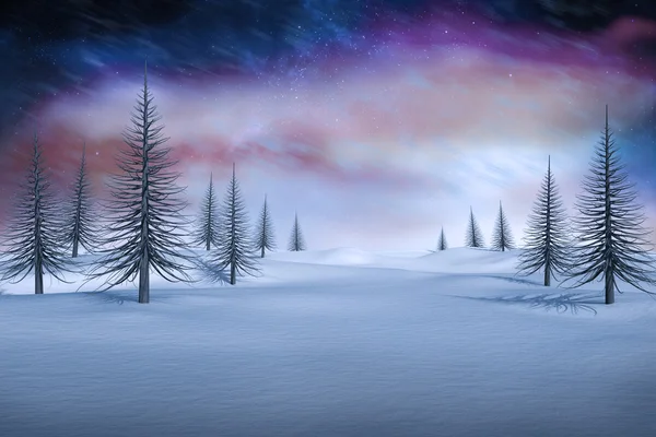 Immagine composita di bianco paesaggio innevato con alberi morti — Foto Stock