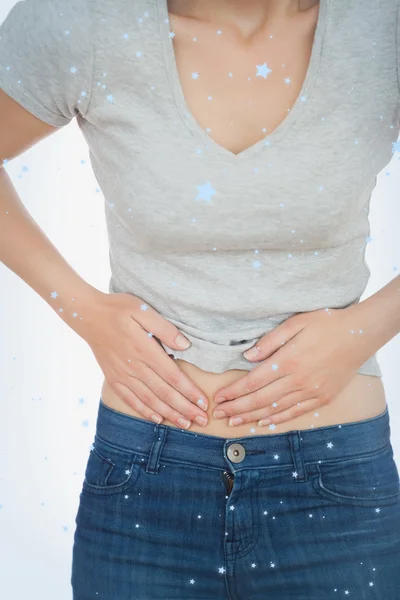 Imagem composta de mulher com dor abdominal — Fotografia de Stock