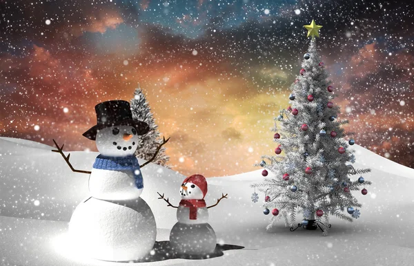 Image composite de sapin de Noël et bonhomme de neige — Photo