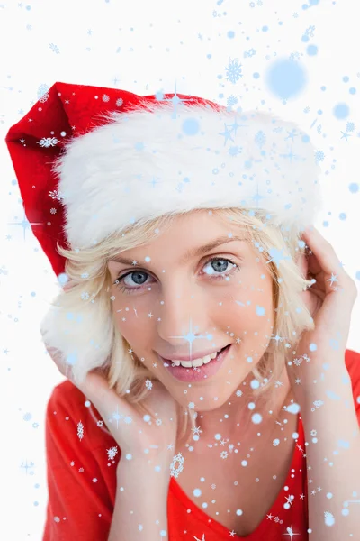 Blondýnka na Santa klobouk — Stock fotografie