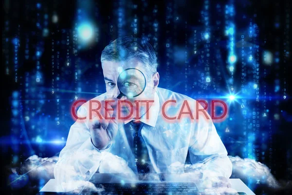 Word credit card and mature businessman — Stock Photo, Image