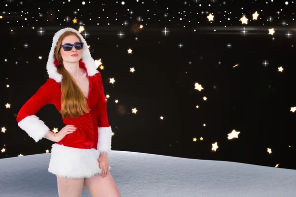 Cool santa girl wearing sunglasses — Stock Photo, Image