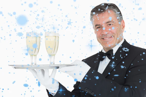 Waiter holding tray with glasses — Stock Photo, Image