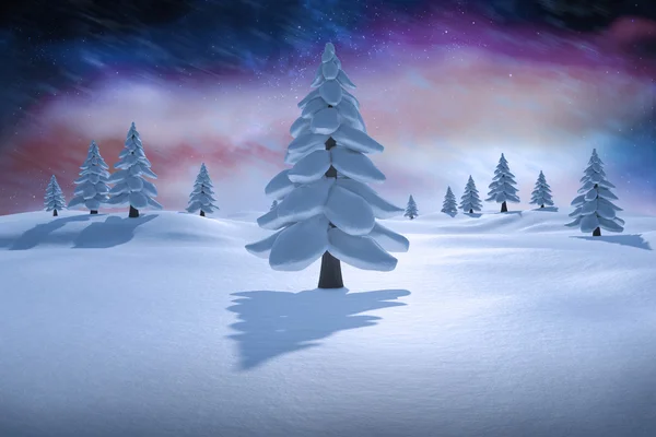 Composite image of white snowy landscape with fir trees — Stock Photo, Image