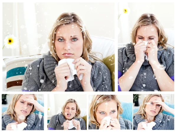 Imagen compuesta de collage de una mujer resfriada — Foto de Stock