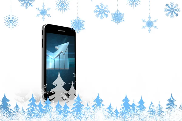 Samengestelde afbeelding van sneeuwvlokken en dennen — Stockfoto