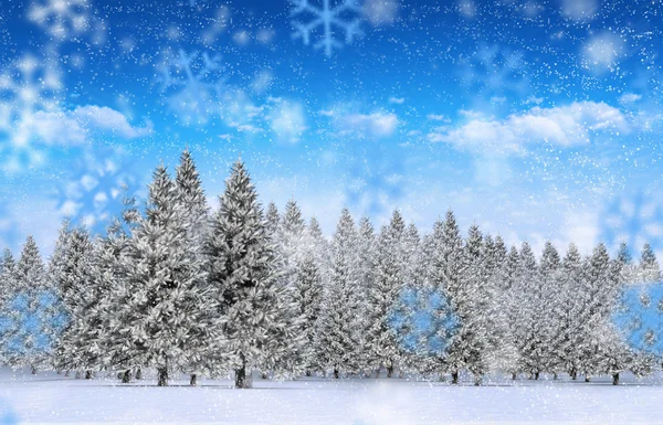 Composite image of fir trees in snowy landscape — Stock Photo, Image