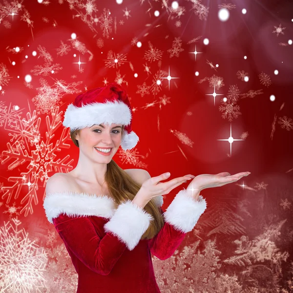 在伸出手的圣诞老人服装的女孩 — 图库照片