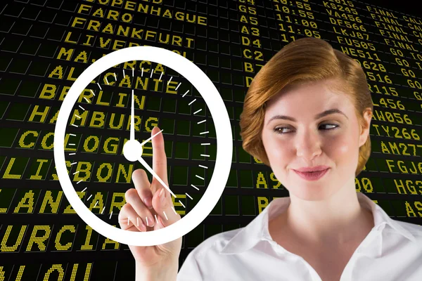 Mujer de negocios señalando el reloj blanco — Foto de Stock