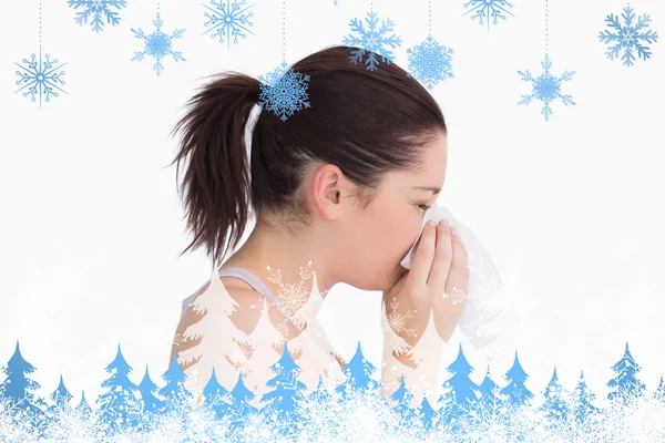 Woman blowing her nose — Stock Photo, Image