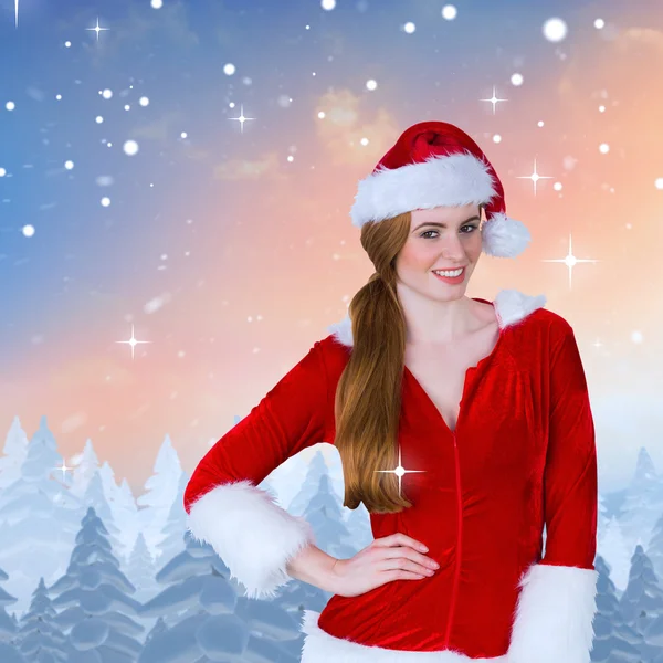 Bella ragazza in costume da Babbo Natale sorridente — Foto Stock