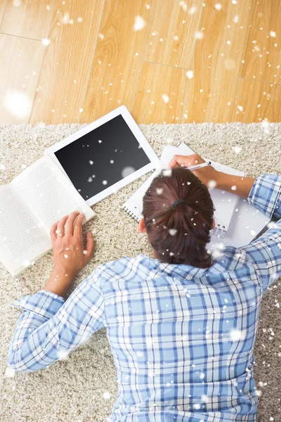 Student doing assignments with tablet — Stock Photo, Image