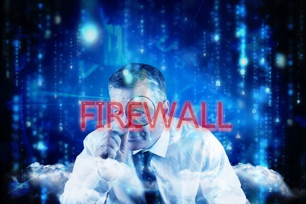 Word firewall and focused businessman — Stock Photo, Image