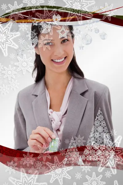 Businesswoman with money and piggy bank — Stock Photo, Image