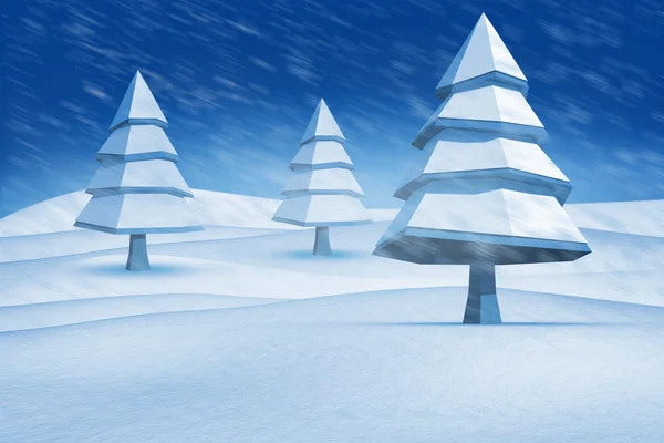 Composite image of fir trees in snowy landscape — Stock Photo, Image