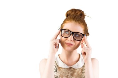 Hipster redhead looking up thinking clipart