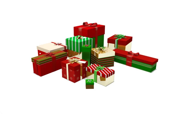 Green red and gold christmas gifts — Stock Photo, Image