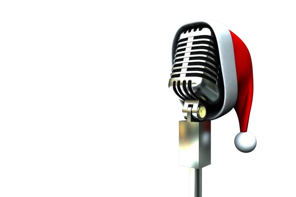 Microphone rétro avec chapeau de Père Noël — Photo