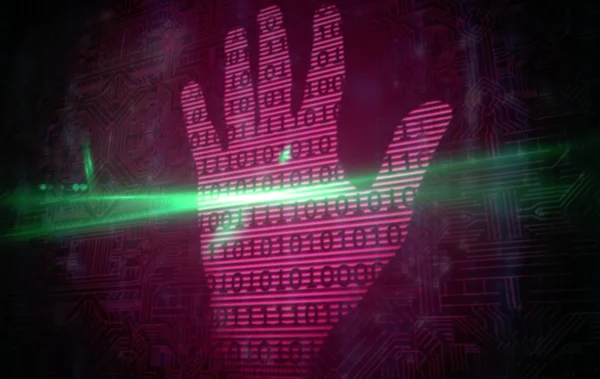 Pink technology hand print binary design — Stock Photo, Image