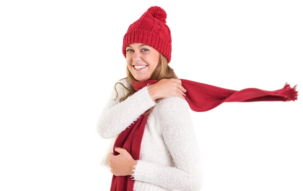 Happy blonde in winter clothes — Stock Photo, Image