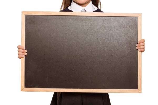 Cute pupil showing chalk board — Stock Photo, Image