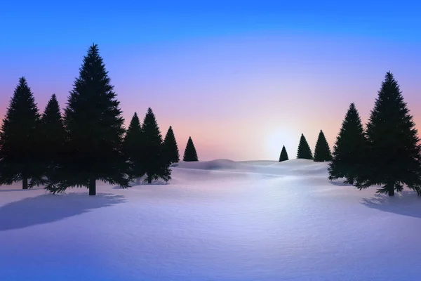 Snowy landscape with fir trees — Stock Photo, Image