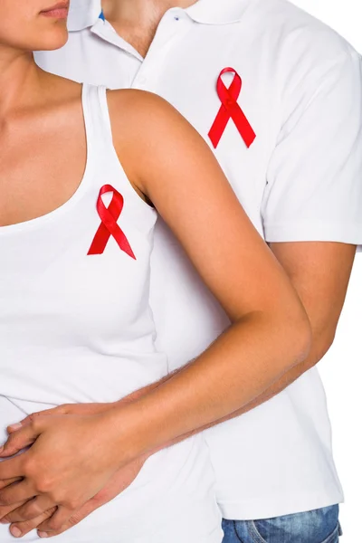 Couple supporting aids awareness together — Stock Photo, Image